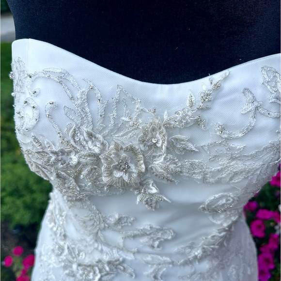 Oleg Cassini | Vintage Enhanced Beading, Strapless, Tea Length Wedding Dress - Picture 4 of 15